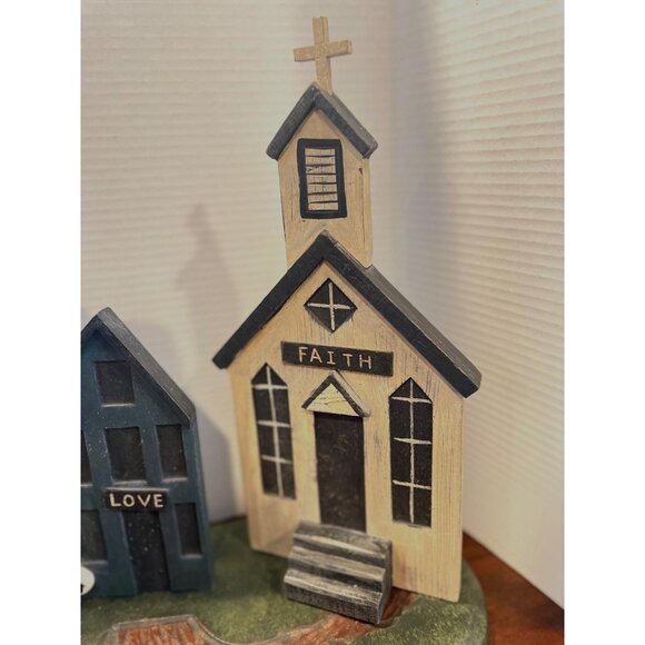 Unique Primitive Wooden Town Buildings with Faith, Hope, Love theme - Picture 3 of 12